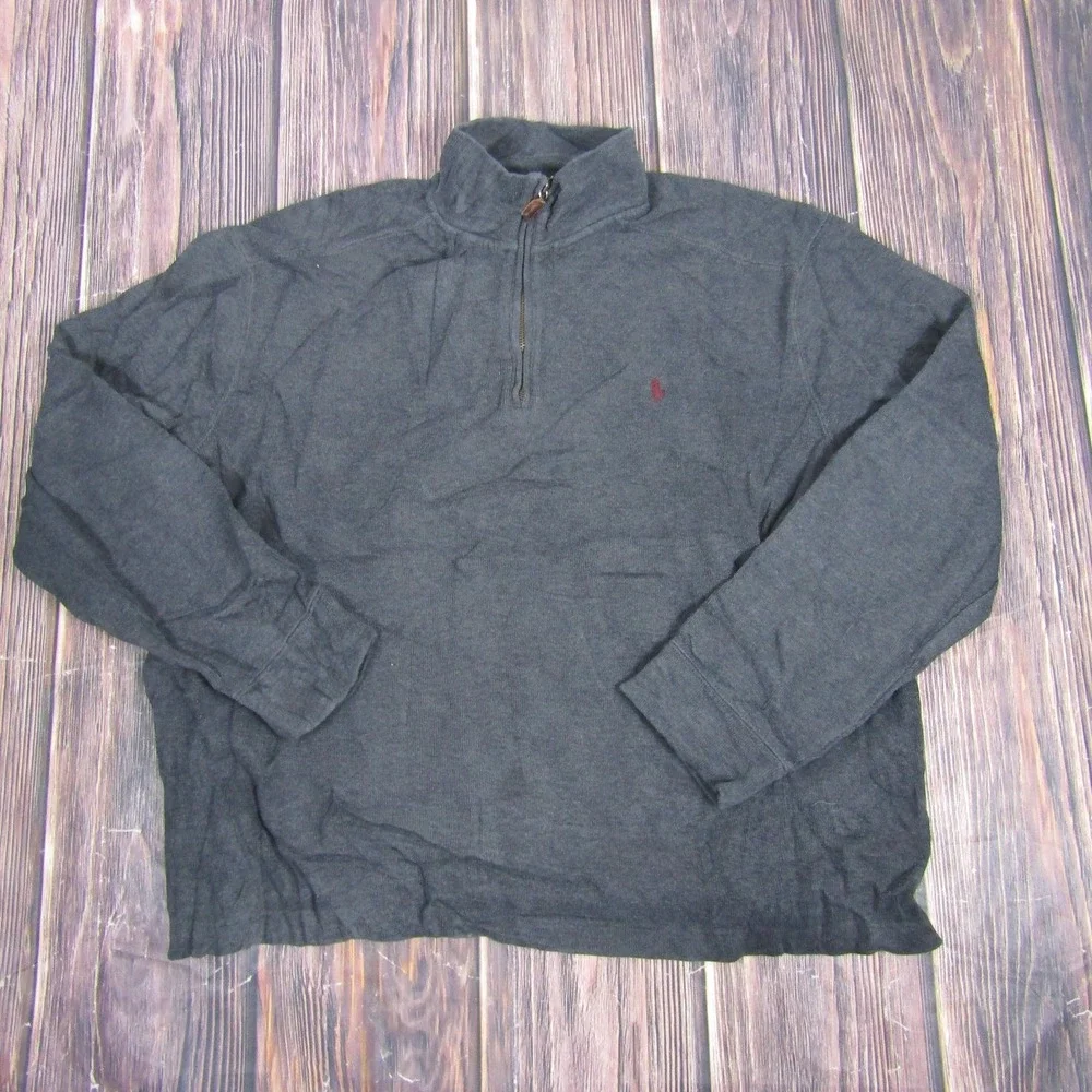 Polo Ralph Lauren Sweater Mens XL Gray Half Zip Pullover Embroidered Pony Cotton